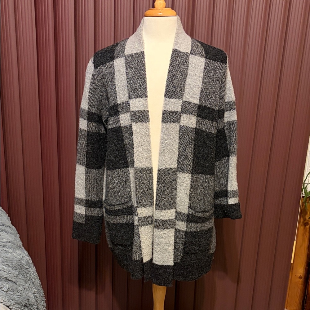 Cyrus Black and Gray Plaid Cardigan